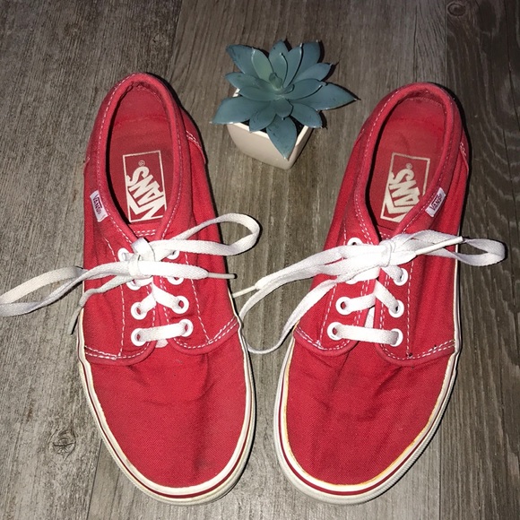 red lace up vans